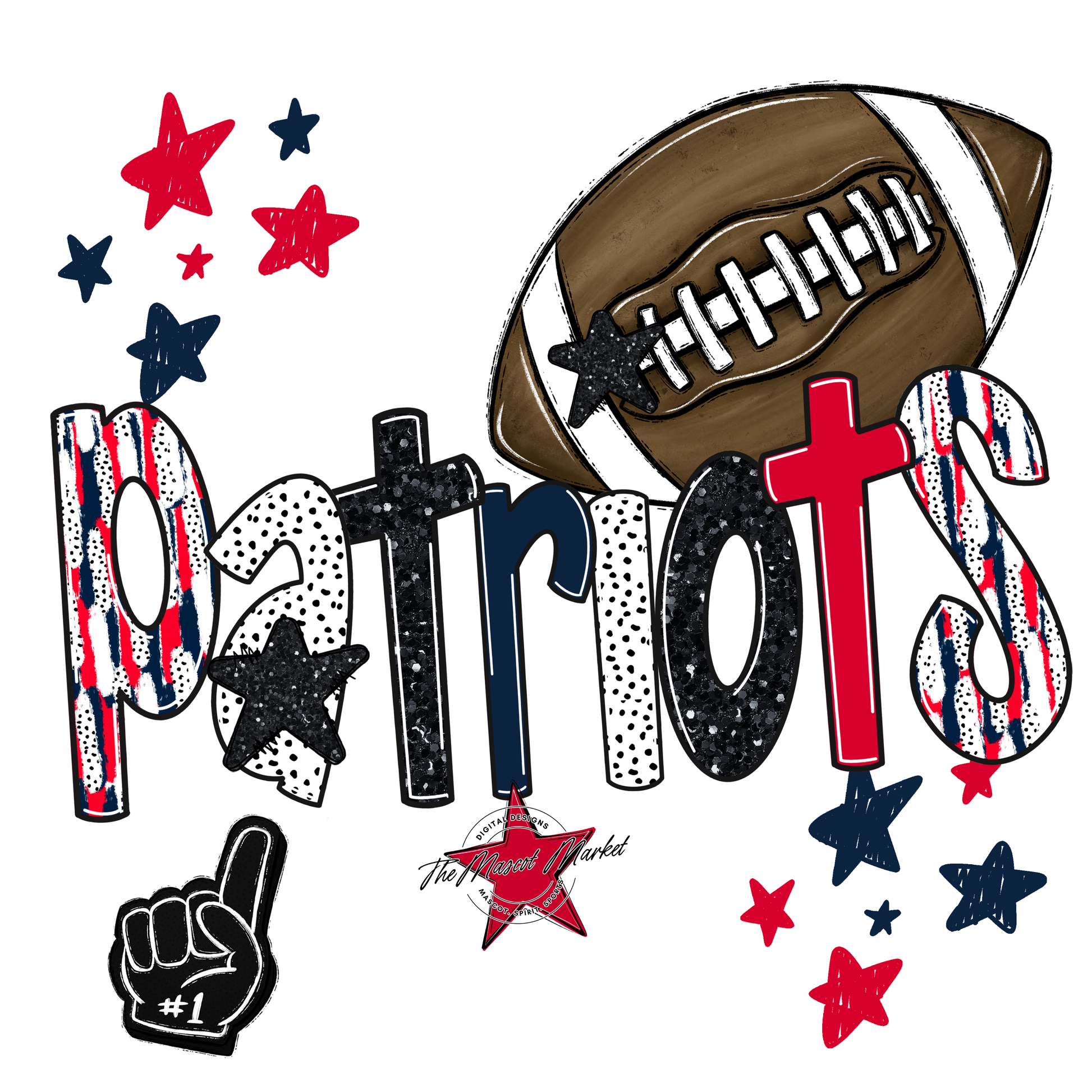 Patriots Football Scrape-Navy-Red