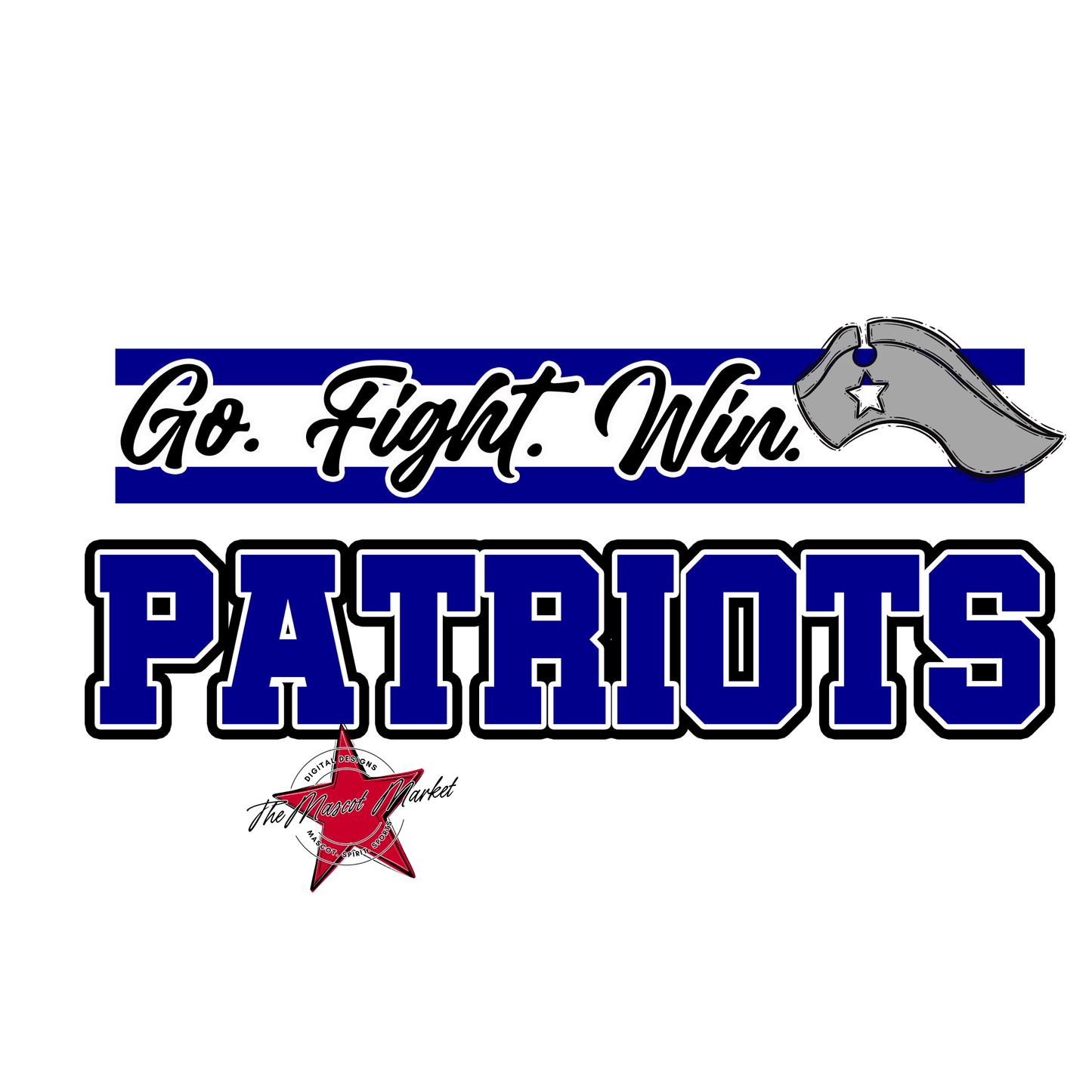Patriots Go Fight Win Mascot Lines-Blue