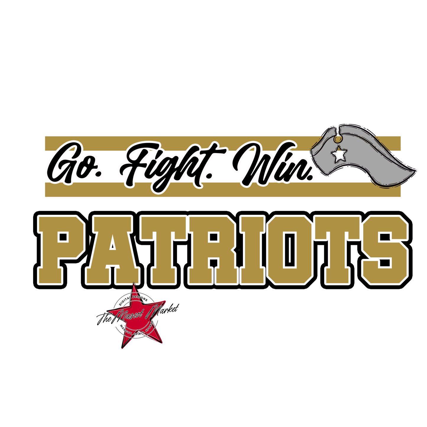 Patriots Go Fight Win Mascot Lines-Gold