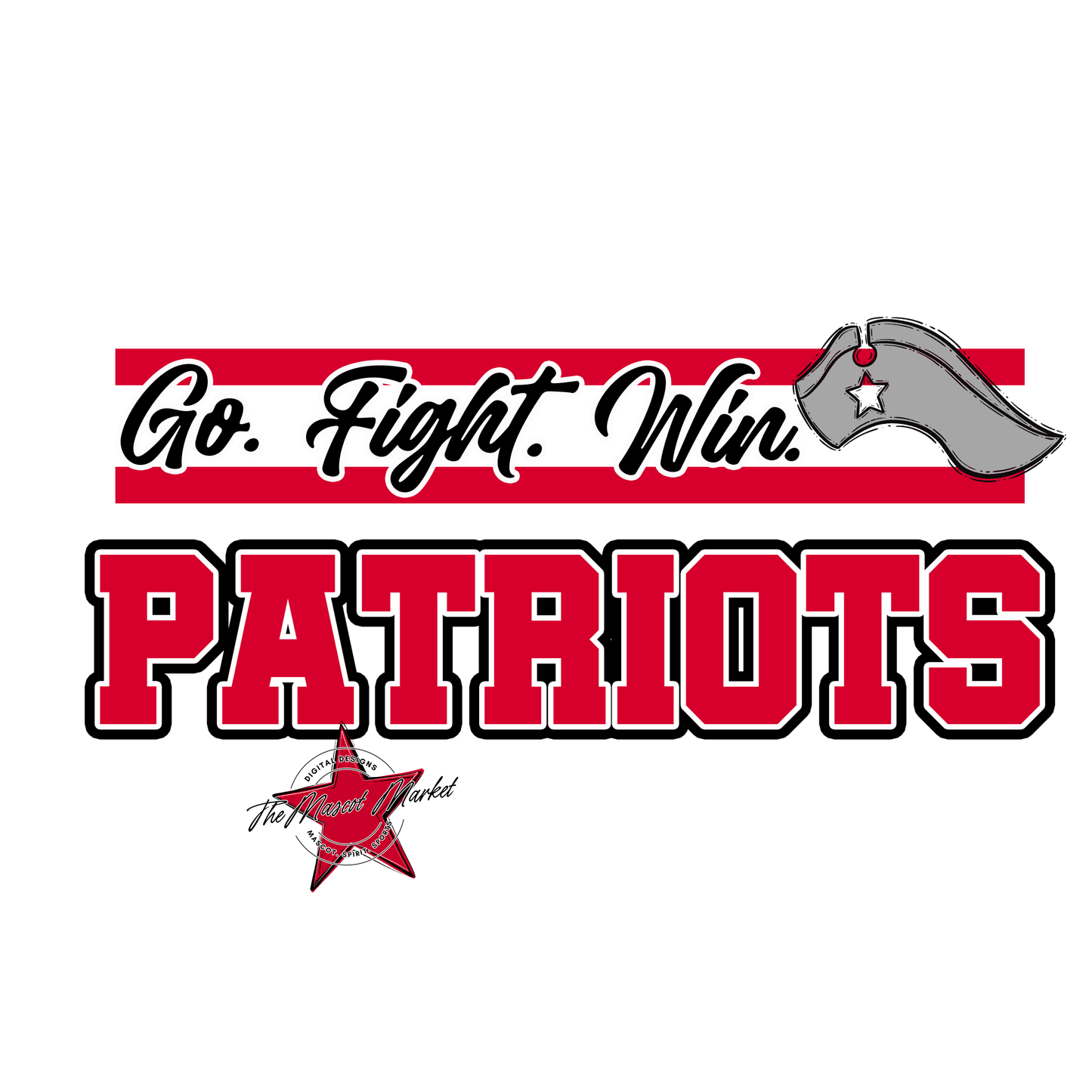 Patriots Go Fight Win Mascot Lines-Red