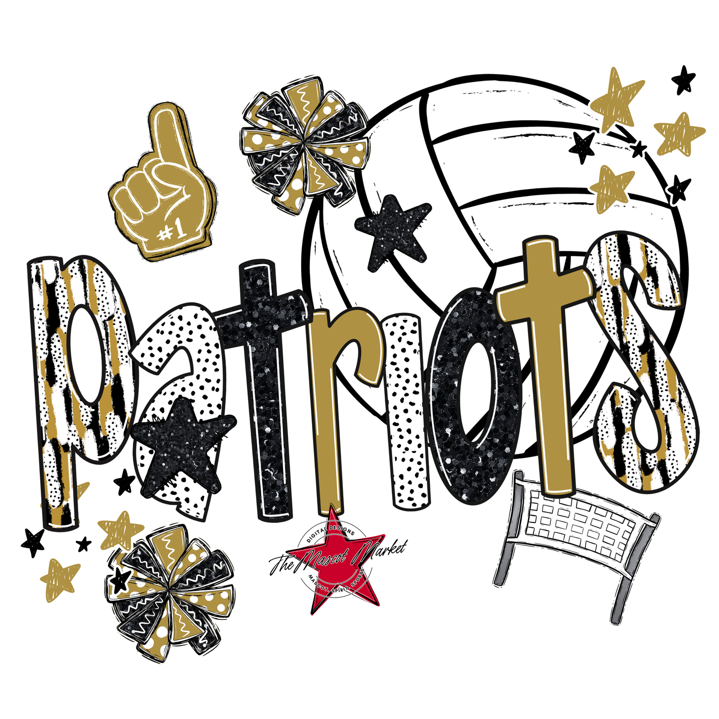 Patriots Volleyball Scrape-Gold