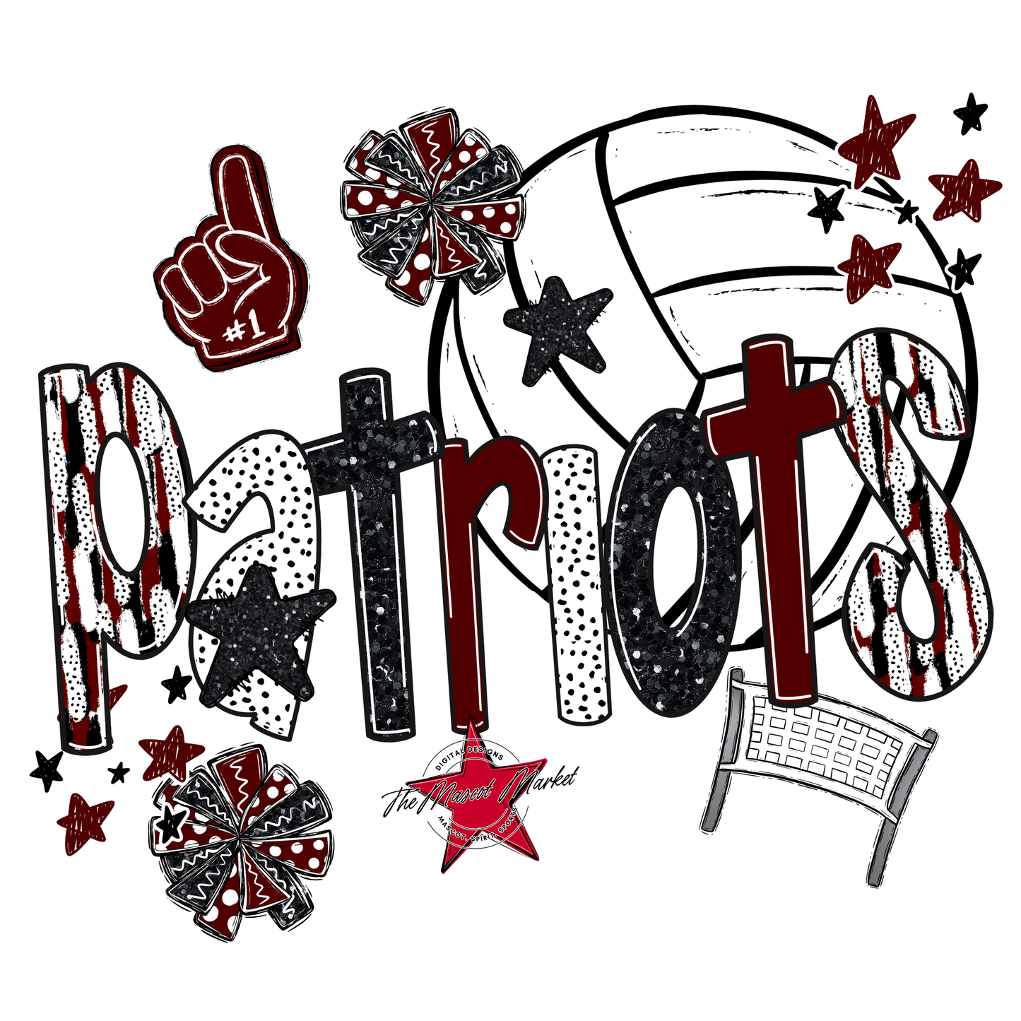 Patriots Volleyball Scrape-Maroon