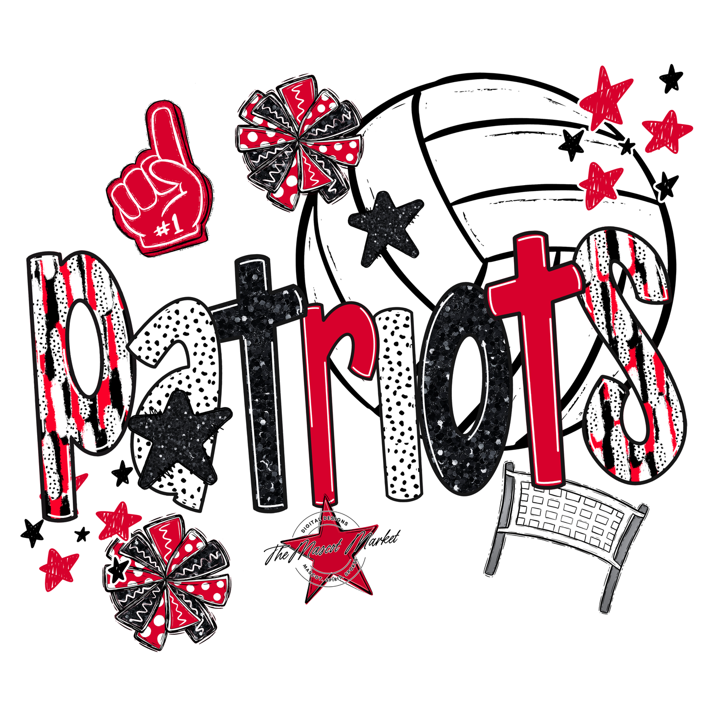 Patriots Volleyball Scrape-Red