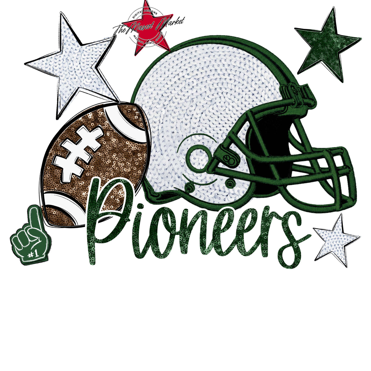 Pioneers Football Embroidered Sequins Design-Green