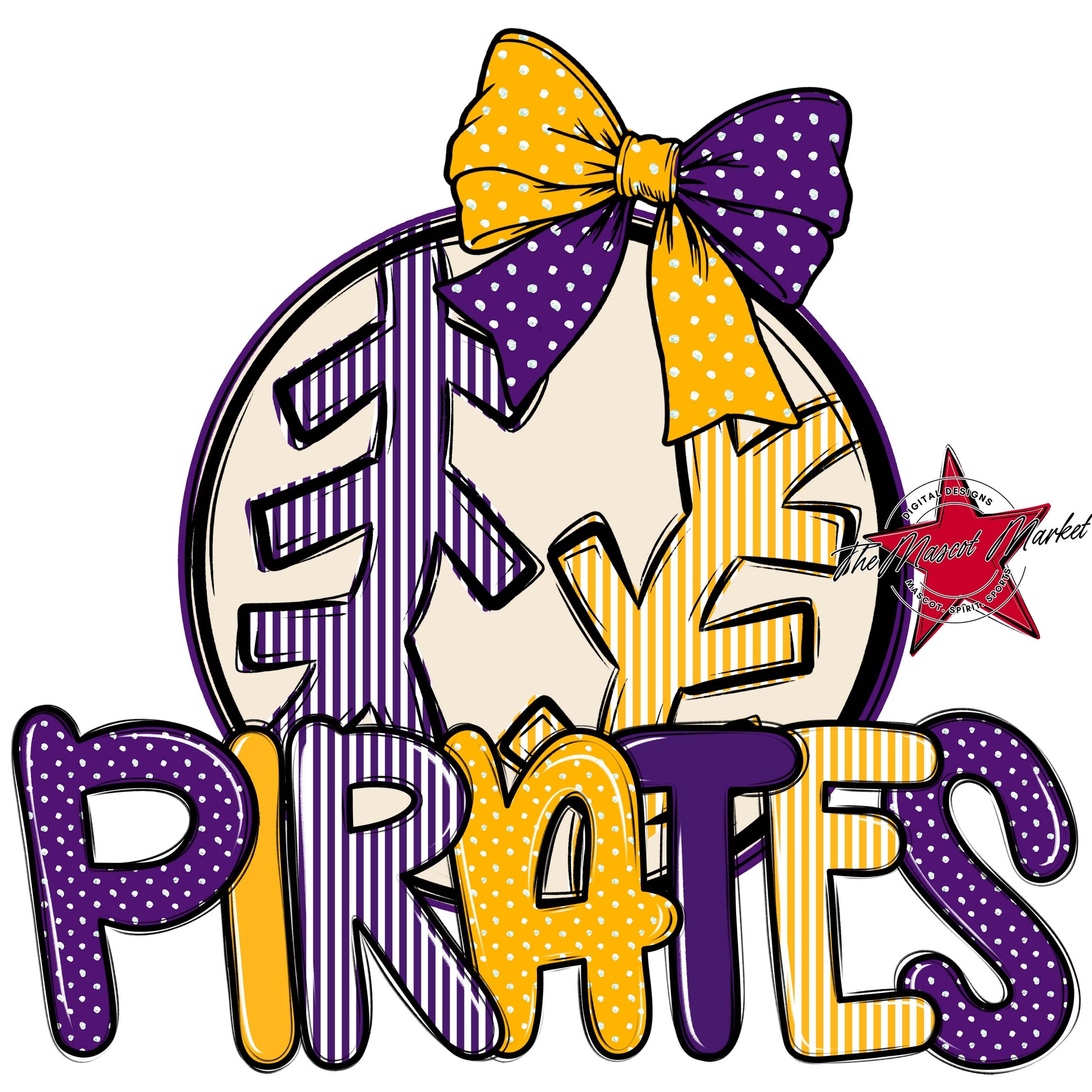 Pirates Baseball-Softball Spirit Design-Purple & Yellow