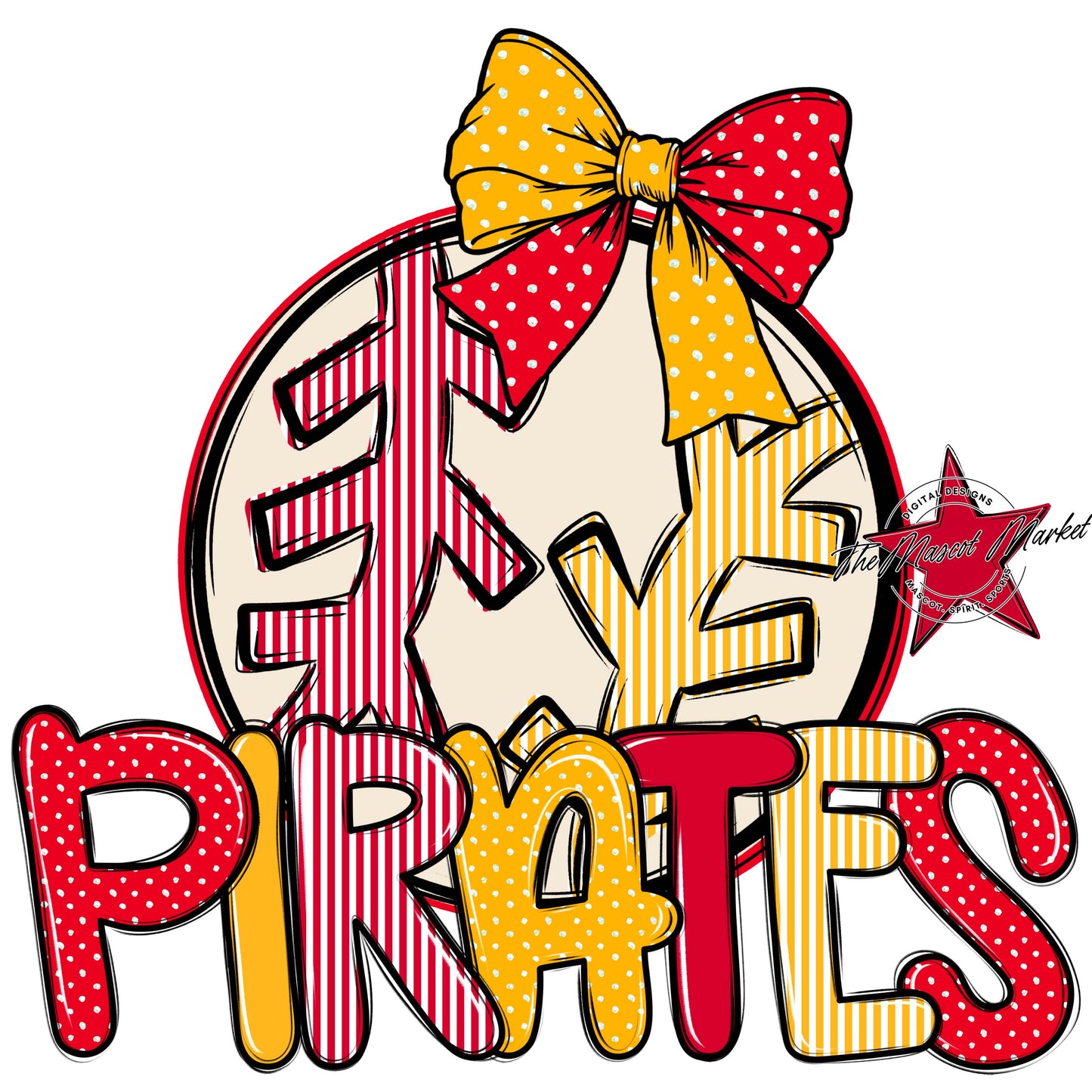Pirates Baseball-Softball Spirit Design-Red & Yellow
