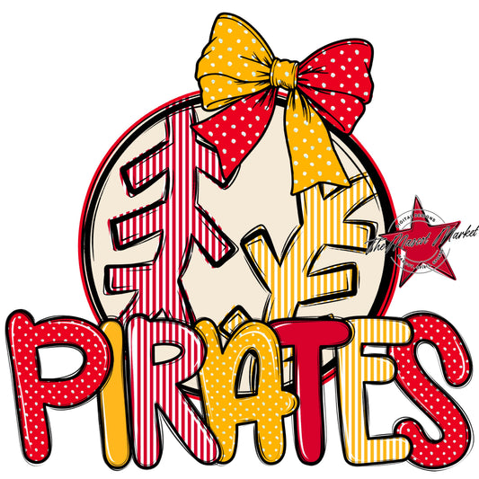 Pirates Baseball-Softball Spirit Design-Red & Yellow