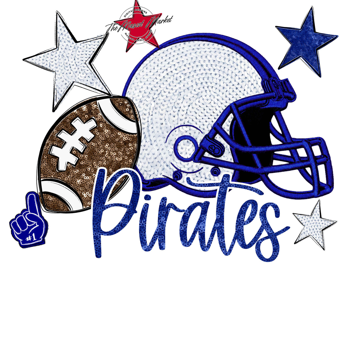 Pirates Football Embroidered Sequins Design-Blue