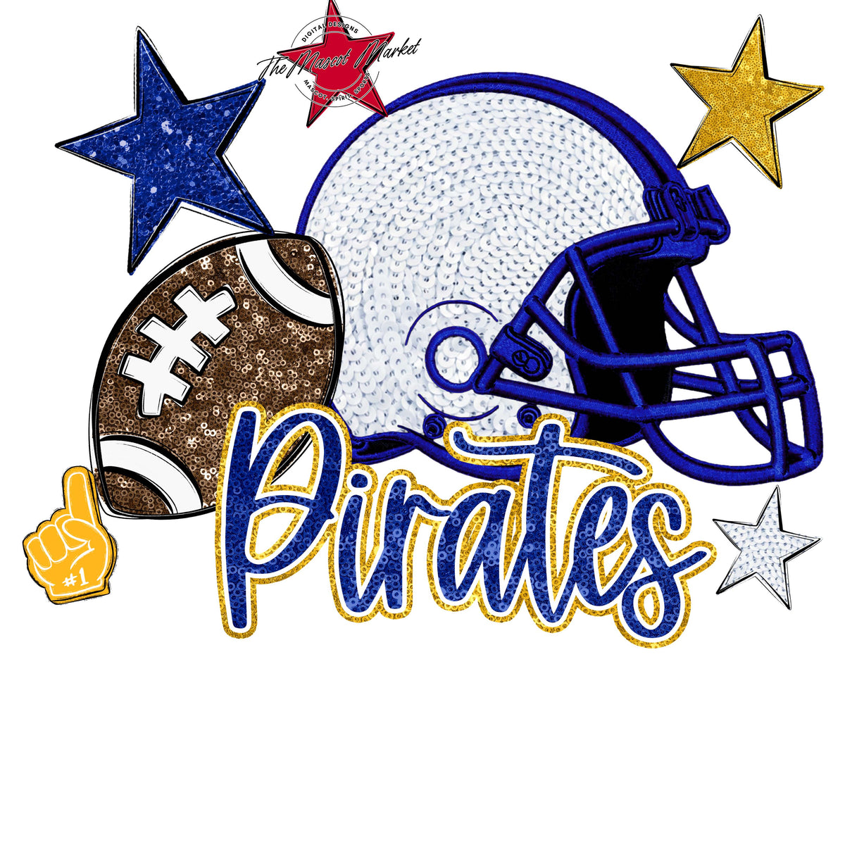 Pirates Football Embroidered Sequins Design-Blue & Yellow