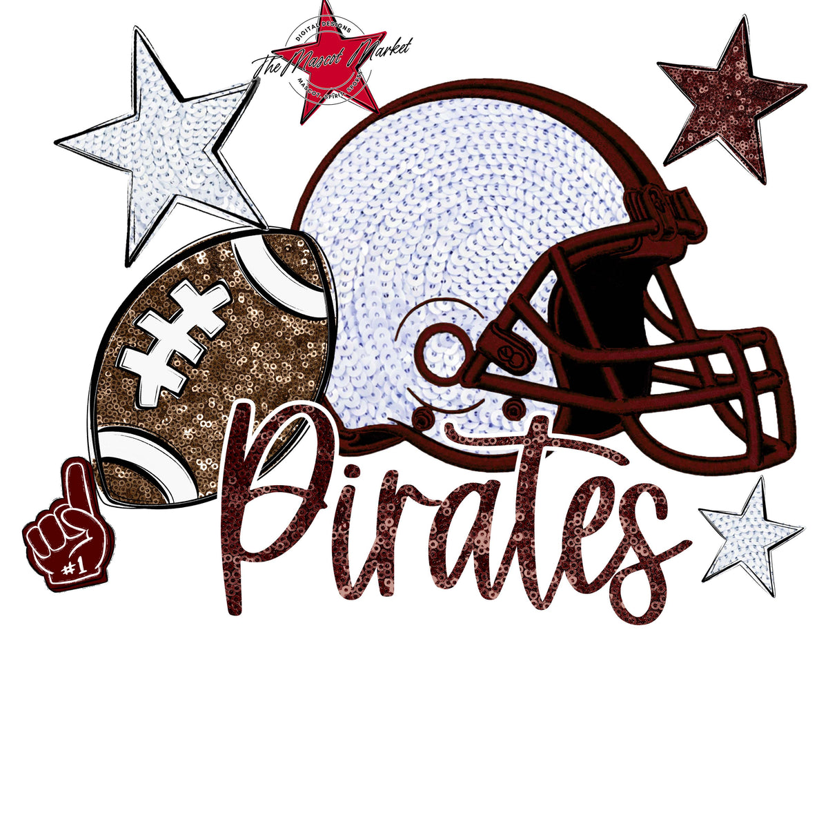 Pirates Football Embroidered Sequins Design-Maroon