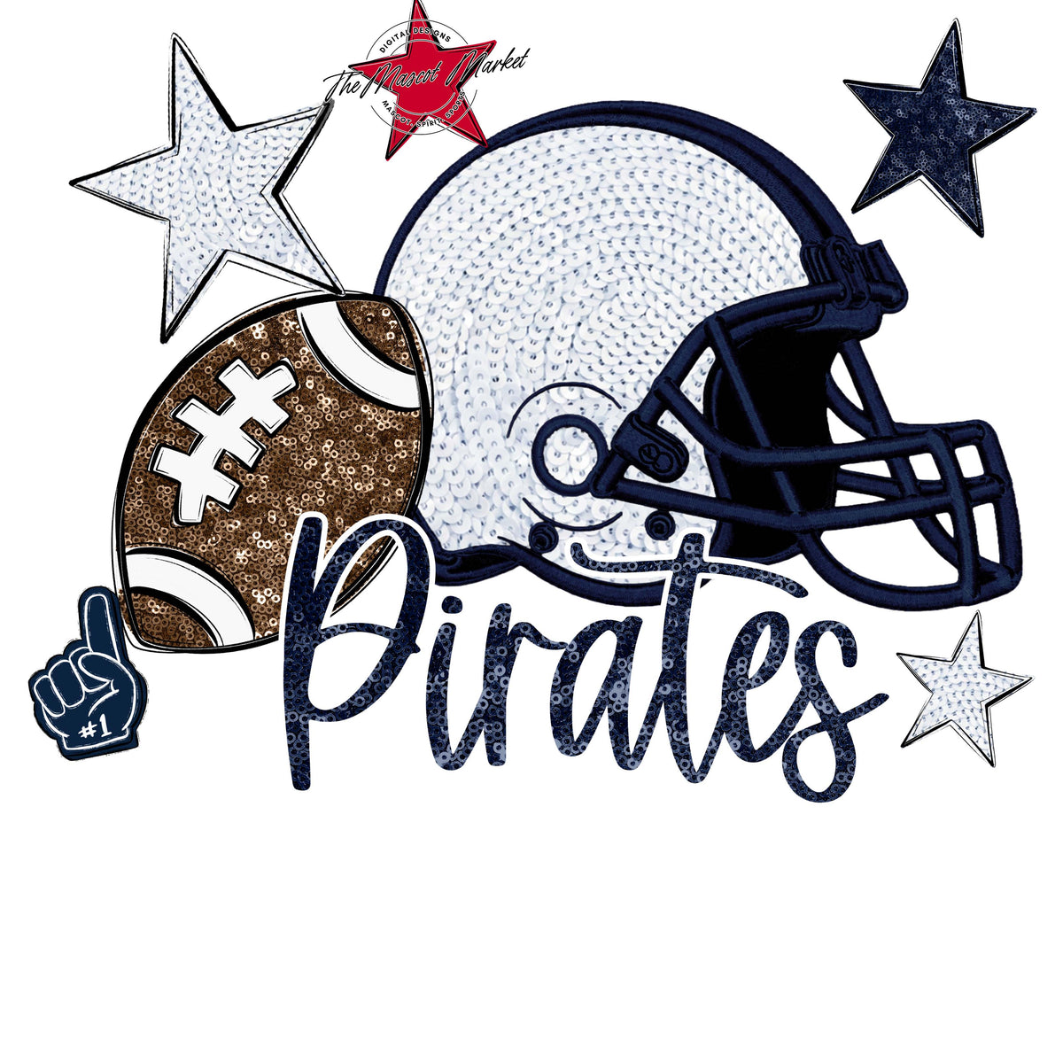 Pirates Football Embroidered Sequins Design-Navy