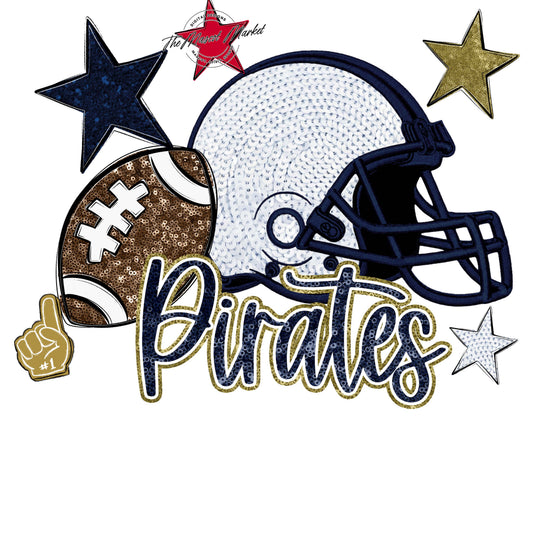 Pirates Football Embroidered Sequins Design-Navy & Gold