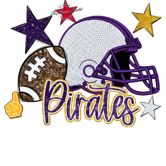 Pirates Football Embroidered Sequins Design-Purple & Yellow