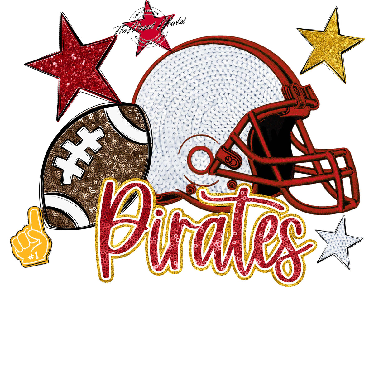Pirates Football Embroidered Sequins Design-Red & Yellow