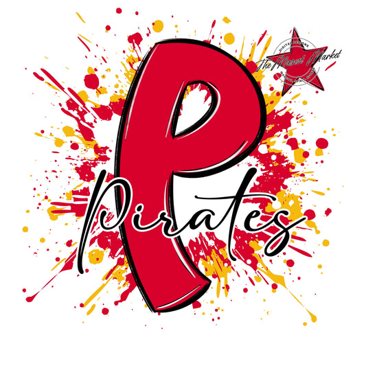 Pirates Mascot Splatter-Red & Yellow