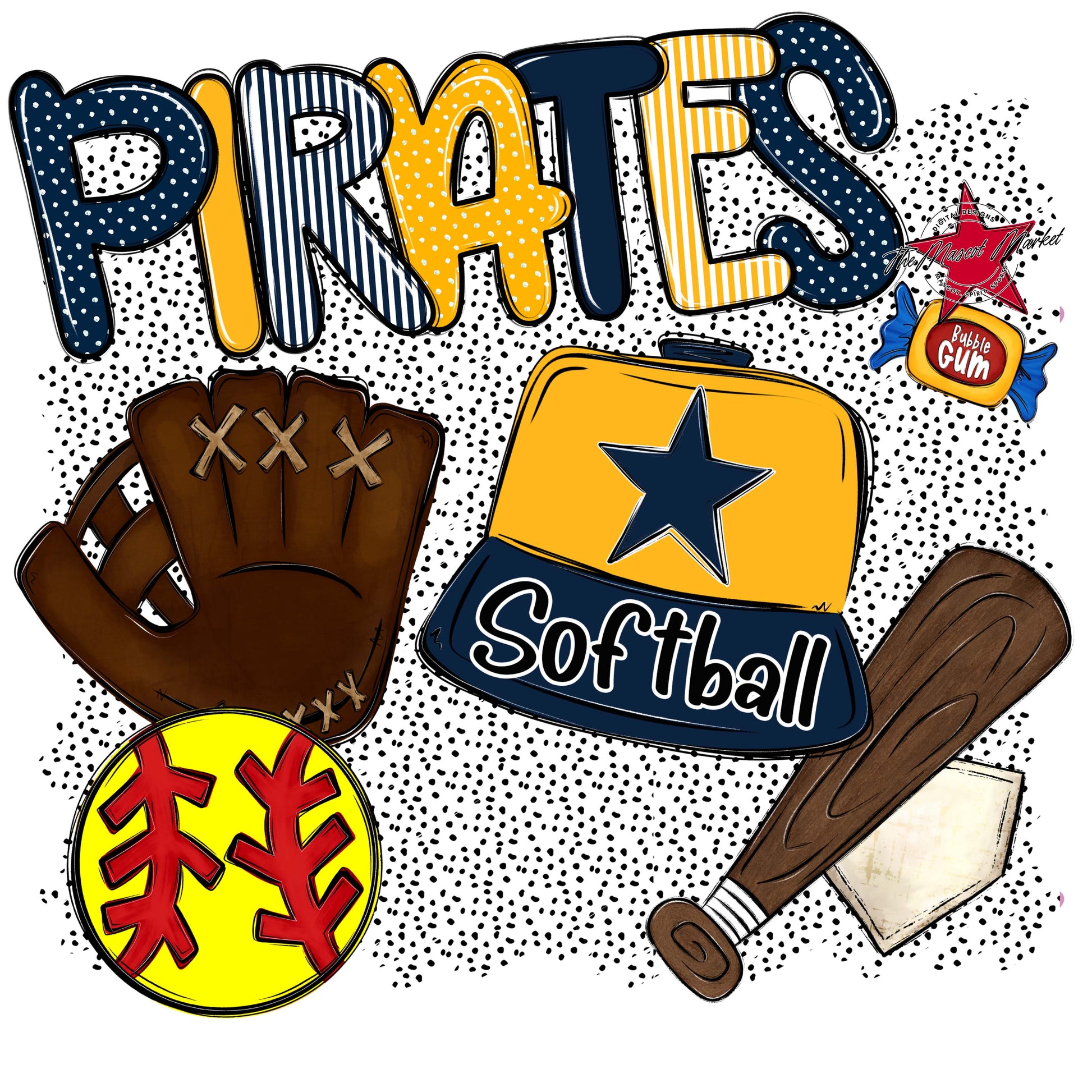 Pirates Softball Spirit-Navy & Yellow