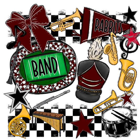 Rabbits Checkers Band Spirit Design-Maroon