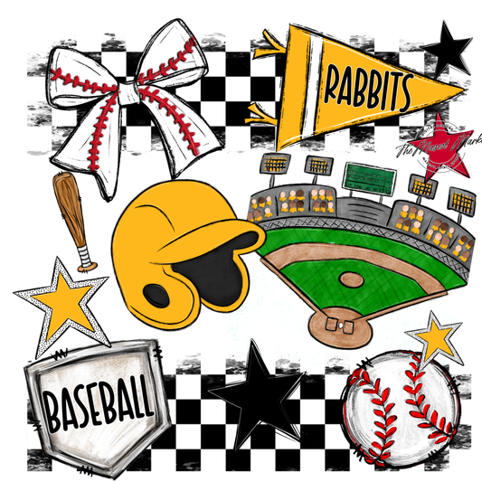Rabbits Checkers Baseball Spirit Design-Yellow
