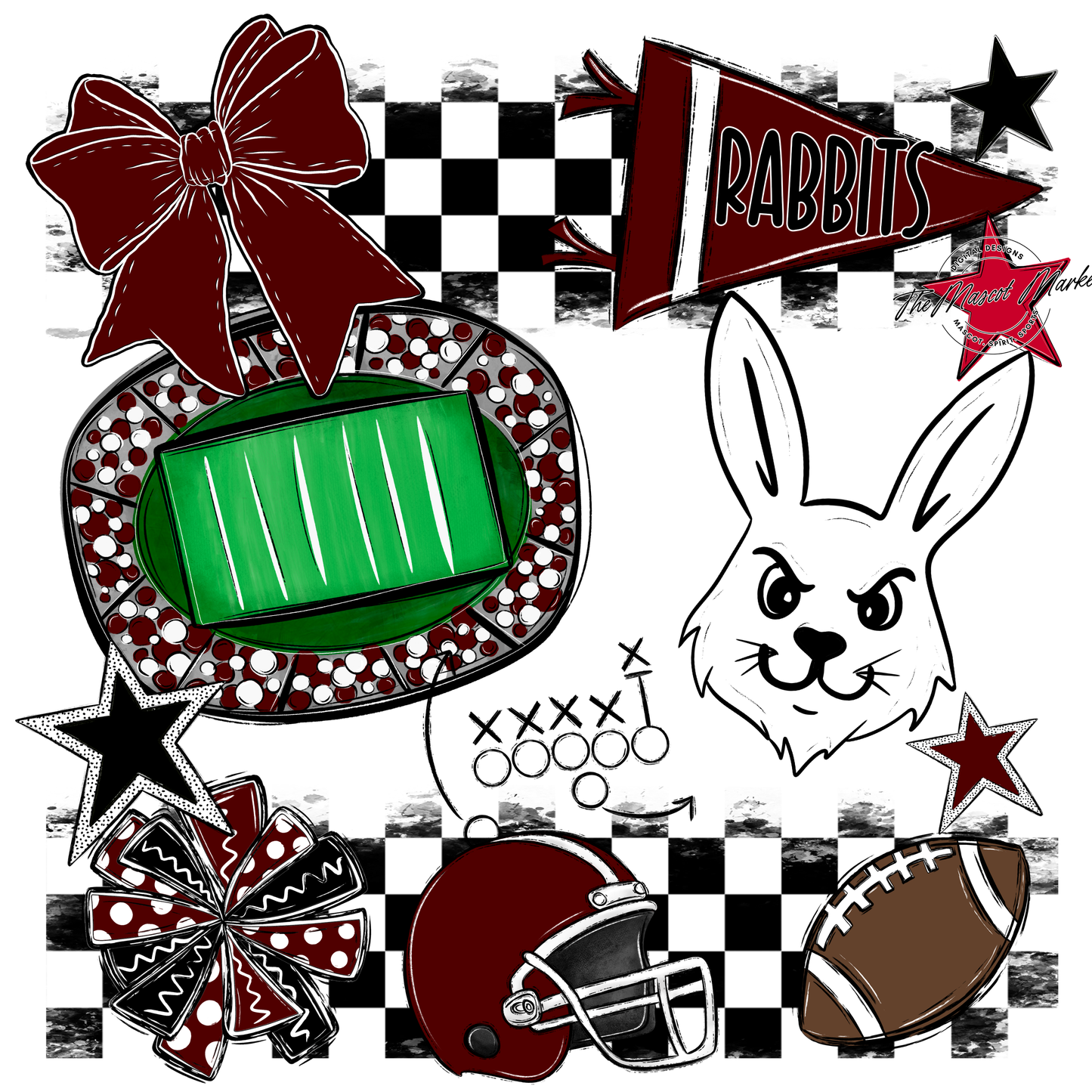 Rabbits Checkers Mascot Spirit Design-Maroon