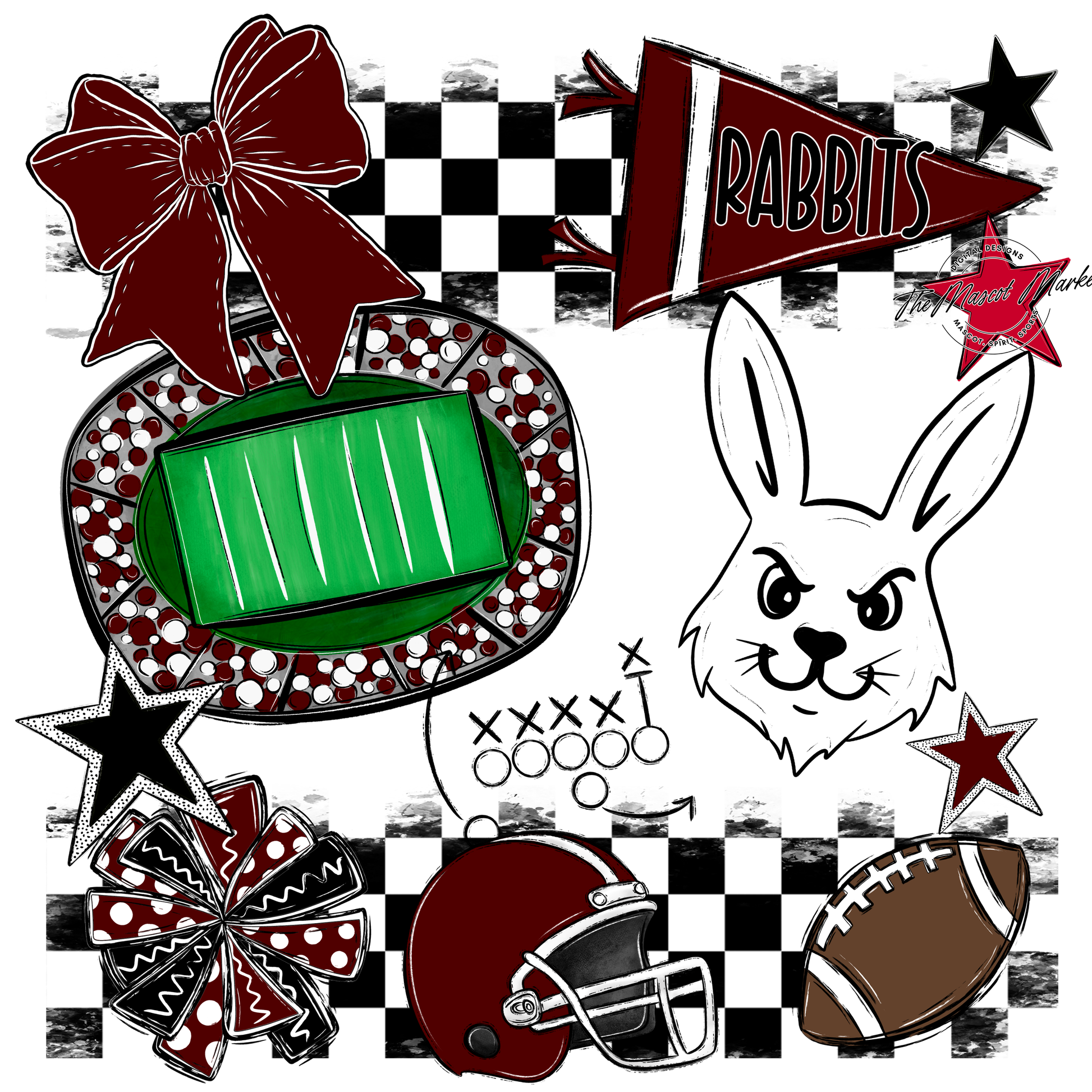 Rabbits Checkers Mascot Spirit Design-Maroon