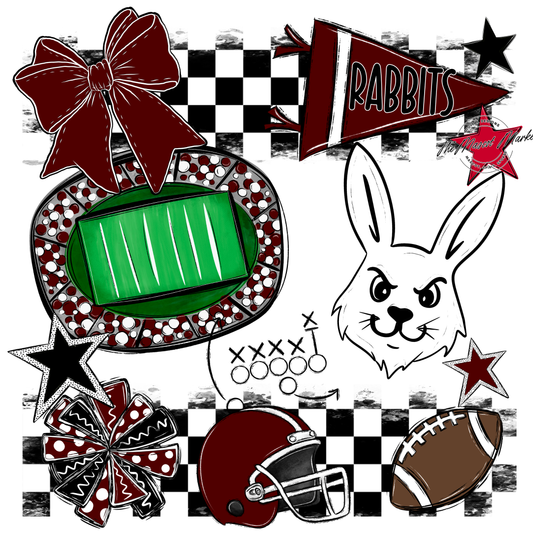 Rabbits Checkers Mascot Spirit Design-Maroon