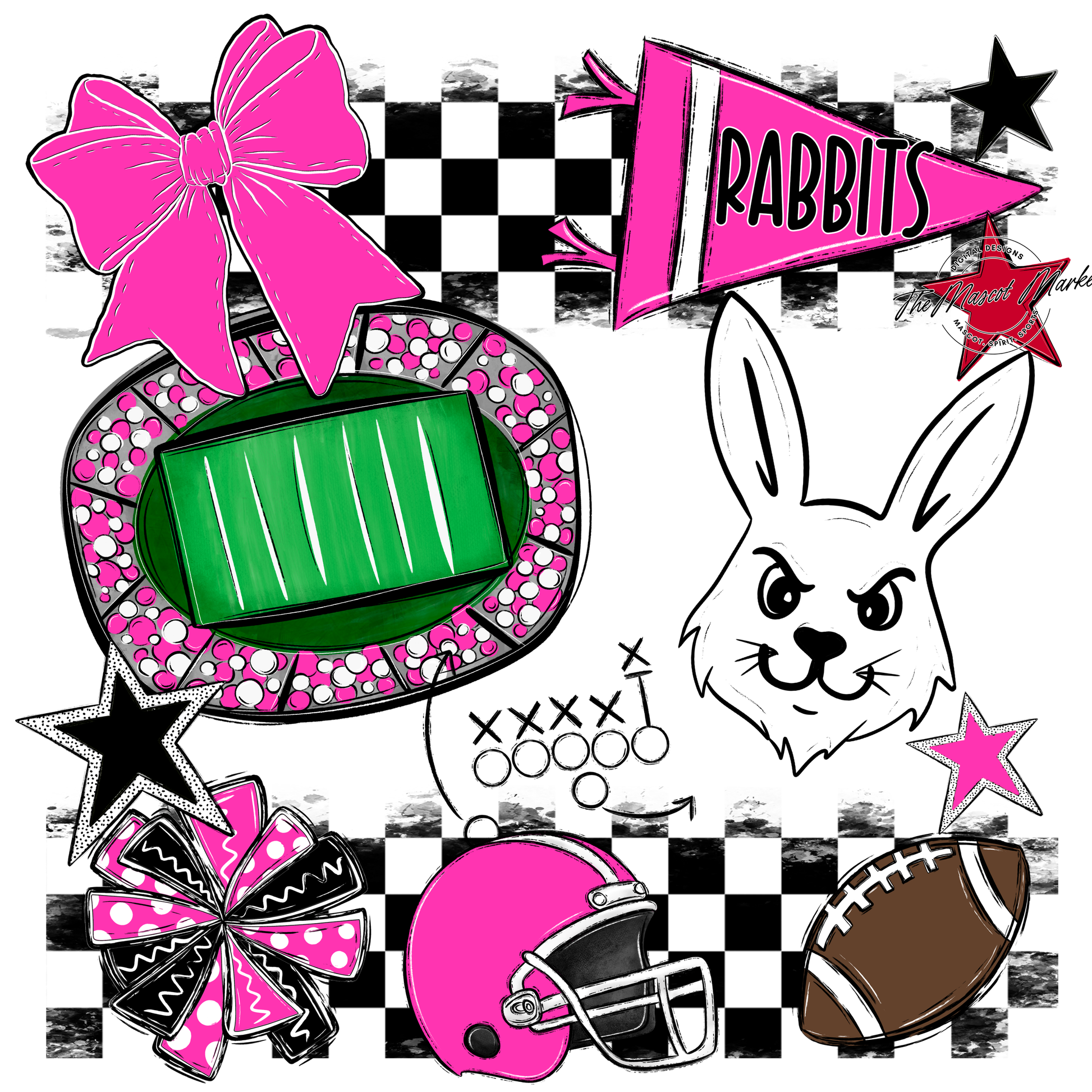 Rabbits Checkers Mascot Spirit Design-Pink