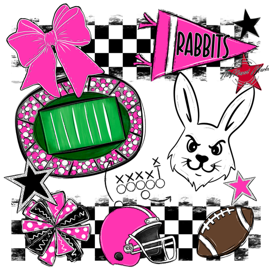 Rabbits Checkers Mascot Spirit Design-Pink