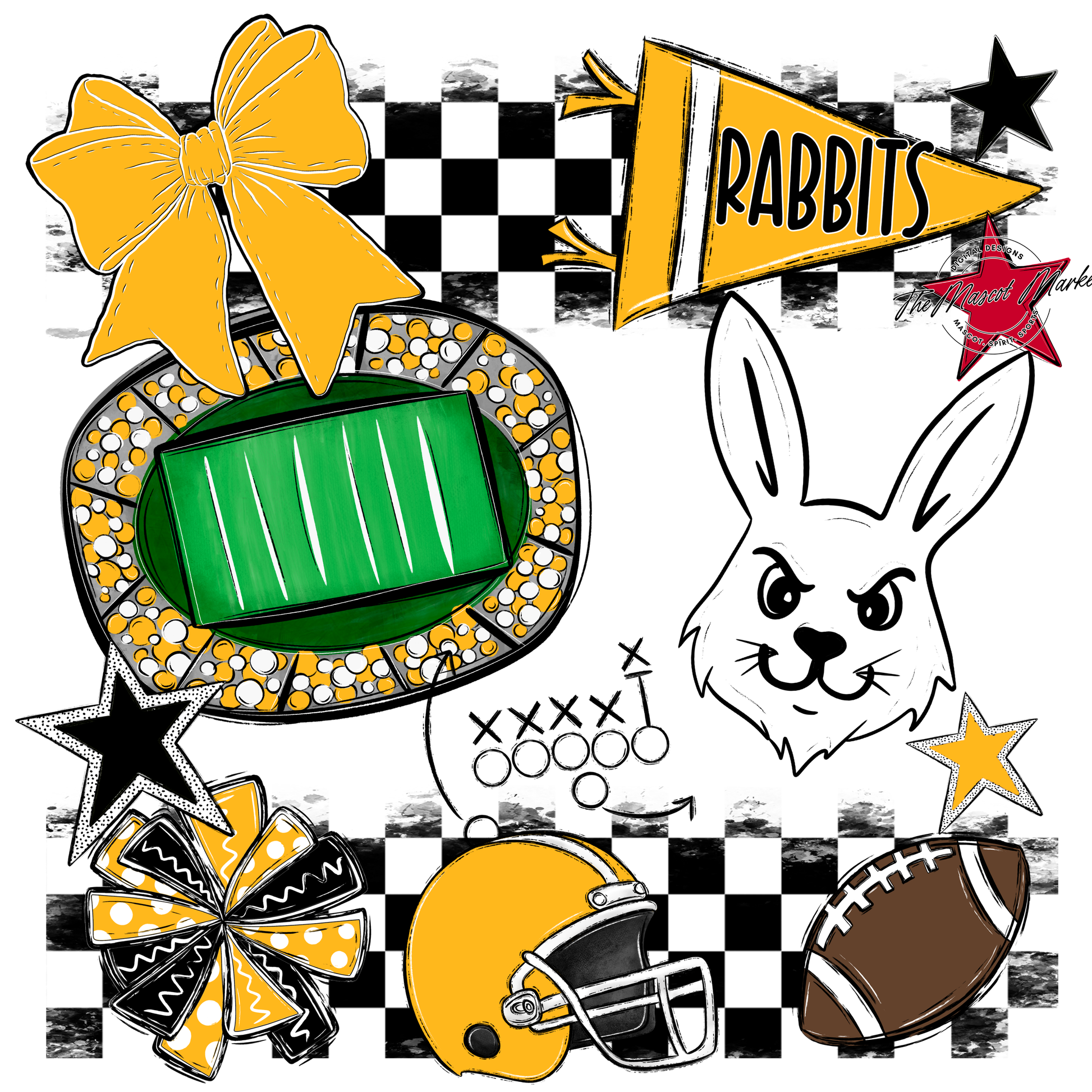Rabbits Checkers Mascot Spirit Design-Yellow