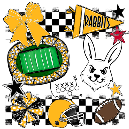 Rabbits Checkers Mascot Spirit Design-Yellow