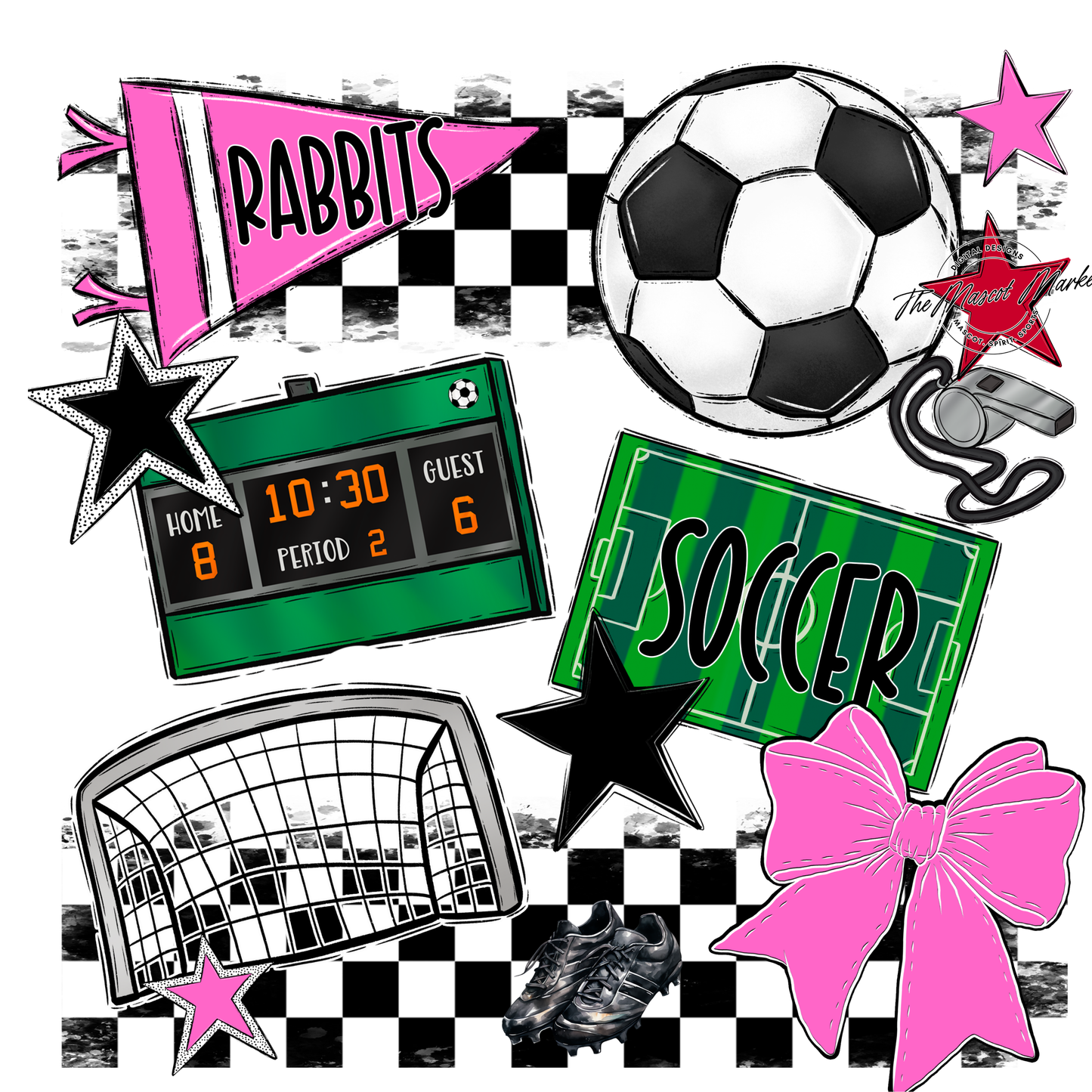 Rabbits Checkers Soccer Spirit Design-Baby Pink