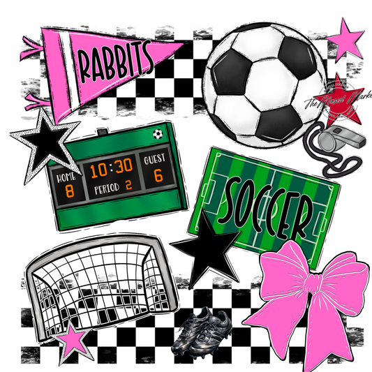 Rabbits Checkers Soccer Spirit Design-Baby Pink