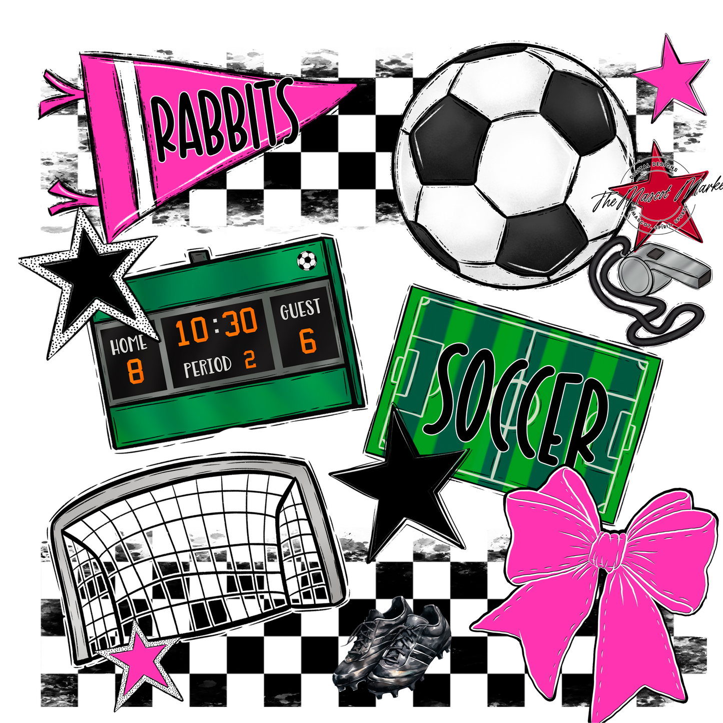 Rabbits Checkers Soccer Spirit Design-Pink