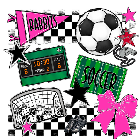 Rabbits Checkers Soccer Spirit Design-Pink