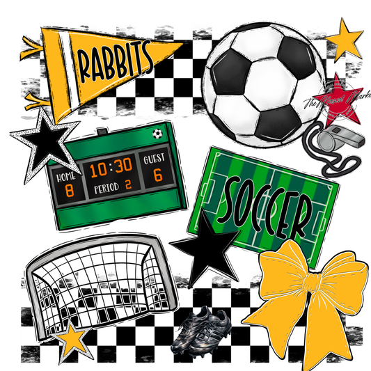 Rabbits Checkers Soccer Spirit Design-Yellow