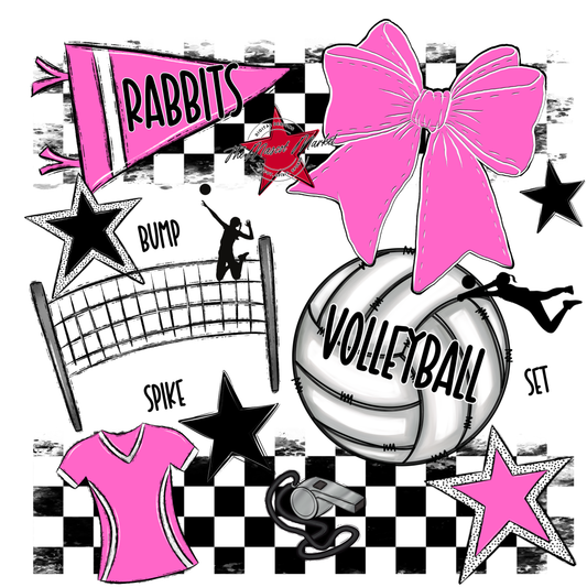 Rabbits Checkers Volleyball Spirit Design-Baby Pink