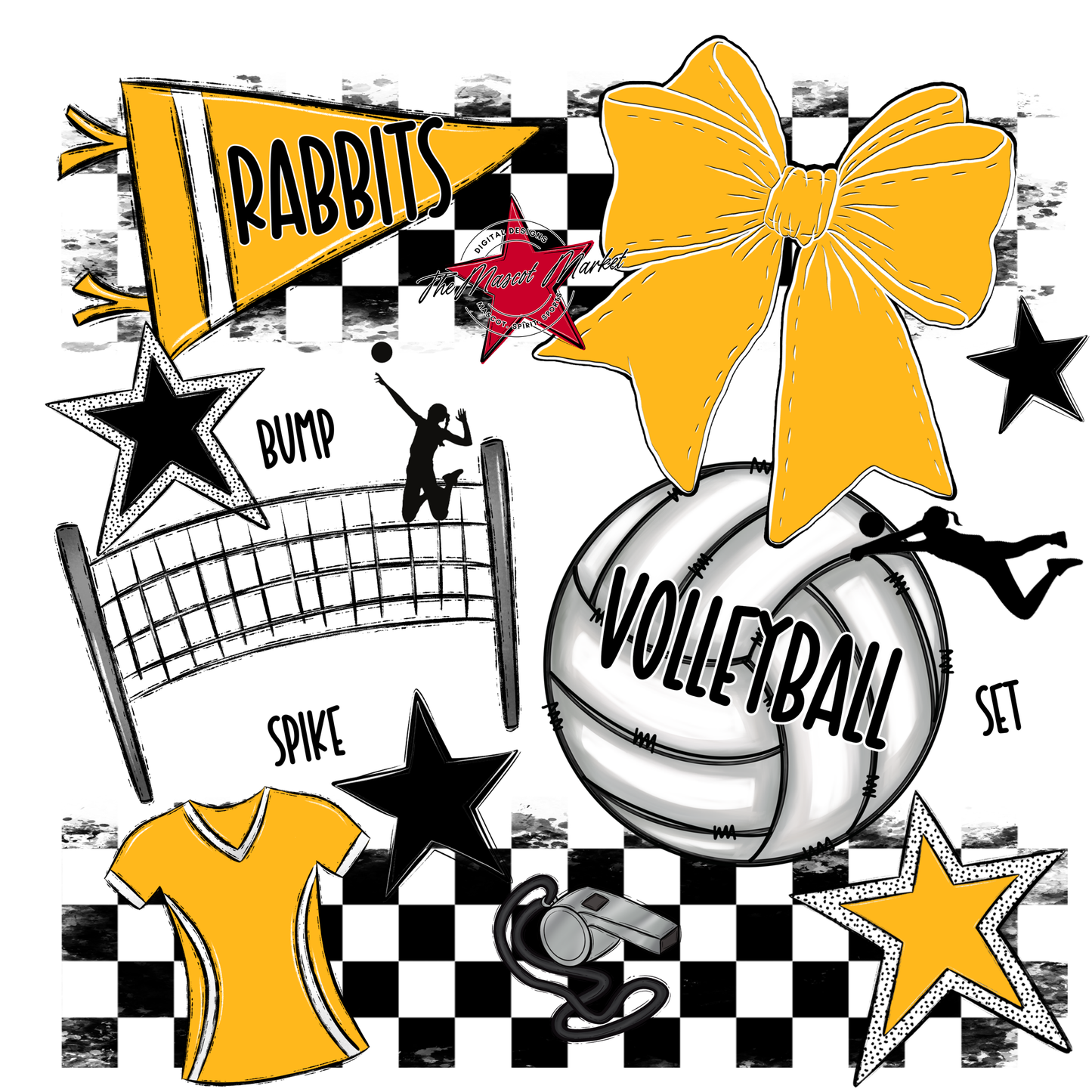 Rabbits Checkers Volleyball Spirit Design-Yellow