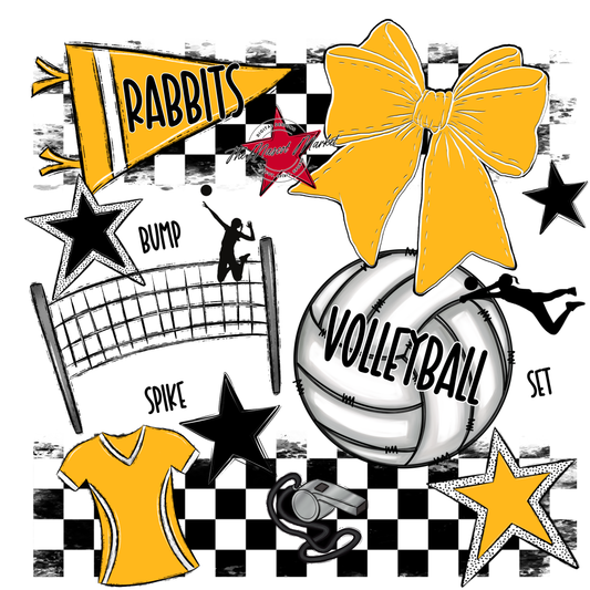 Rabbits Checkers Volleyball Spirit Design-Yellow