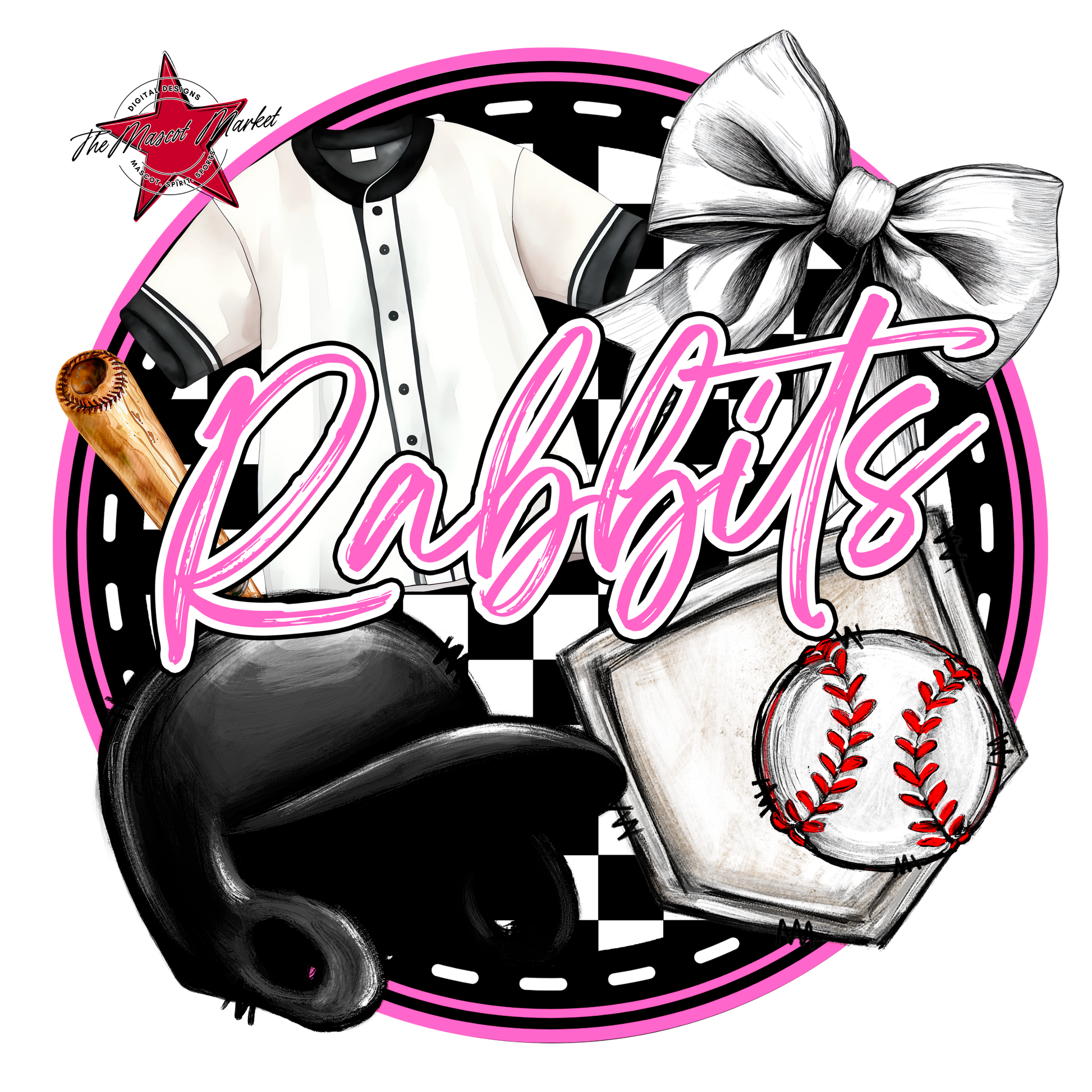 Rabbits Circle Baseball Design-Baby Pink