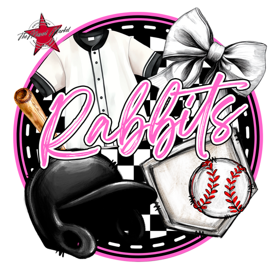 Rabbits Circle Baseball Design-Baby Pink