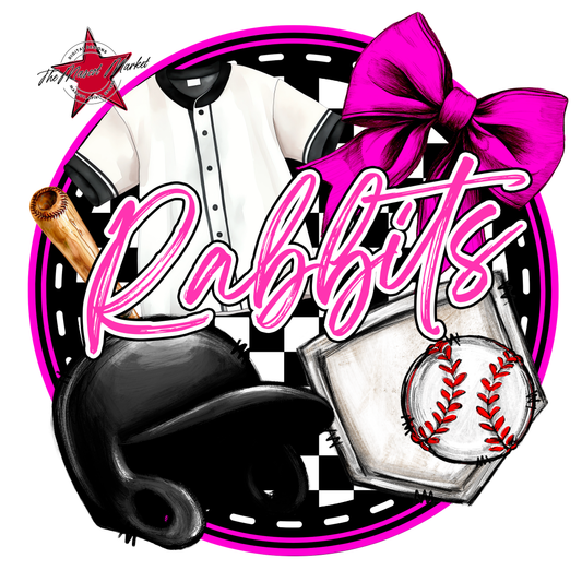 Rabbits Circle Baseball Design-Pink