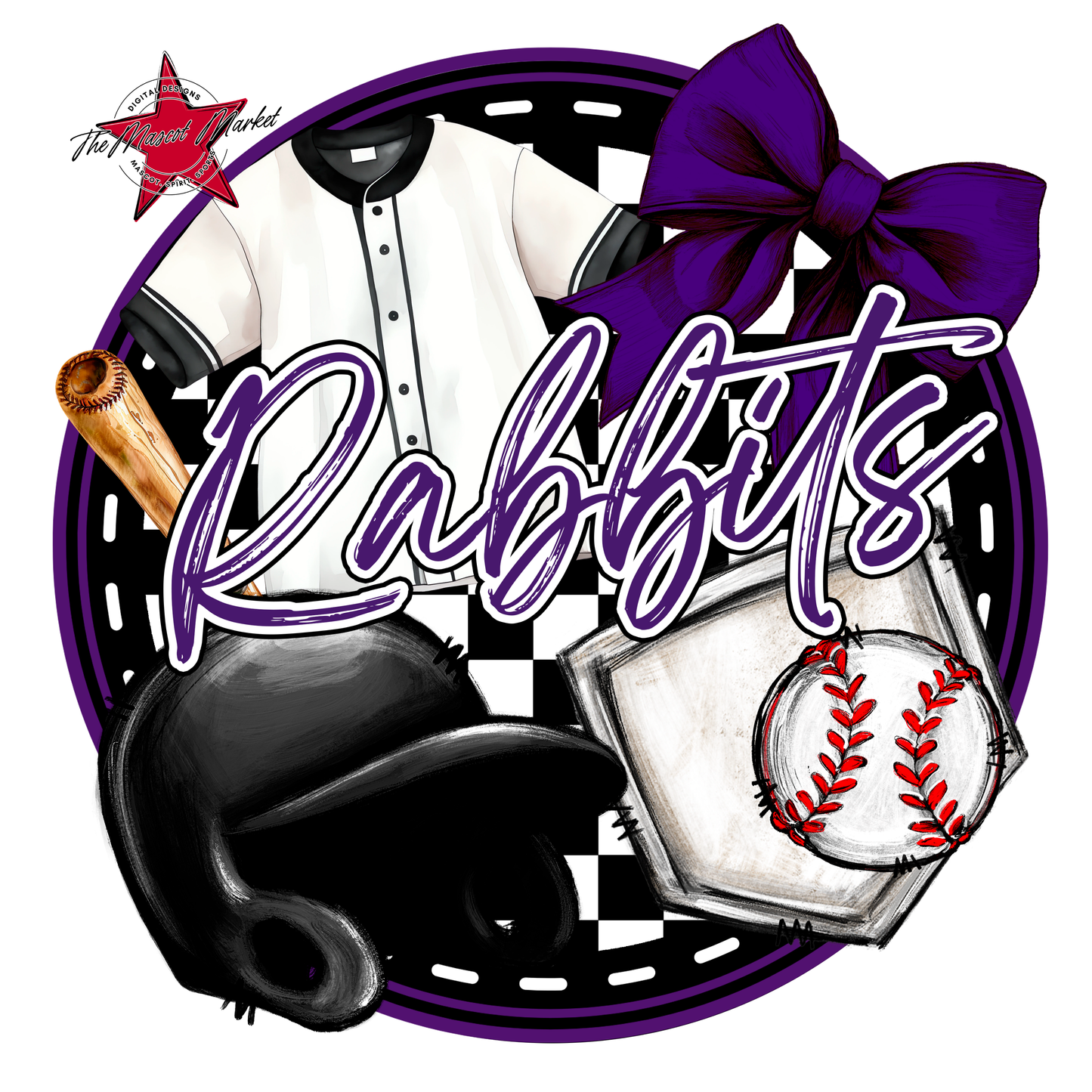 Rabbits Circle Baseball Design-Purple