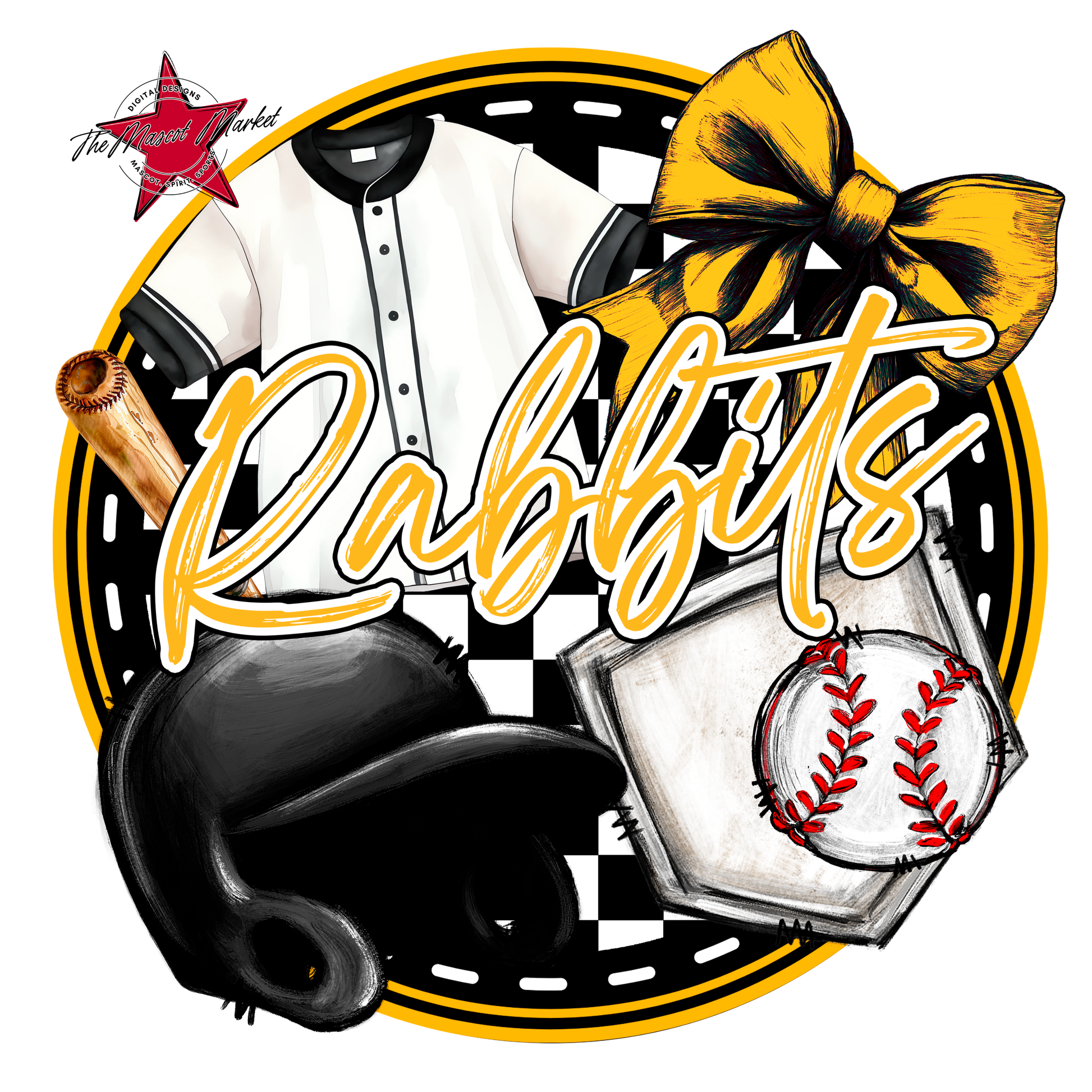 Rabbits Circle Baseball Design-Yellow