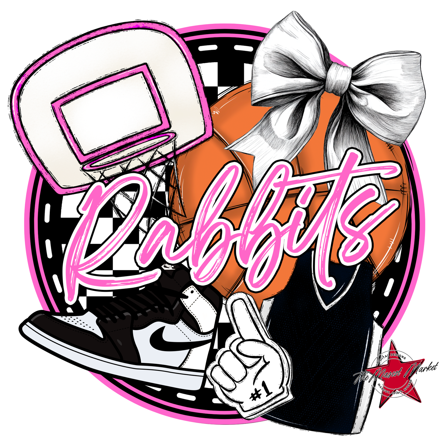 Rabbits Circle Basketball Design-Baby Pink