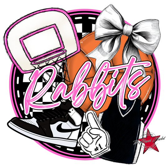 Rabbits Circle Basketball Design-Baby Pink