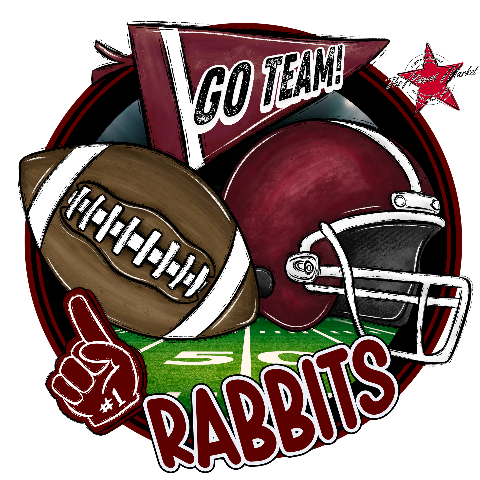 Rabbits Circle Football Design-Maroon