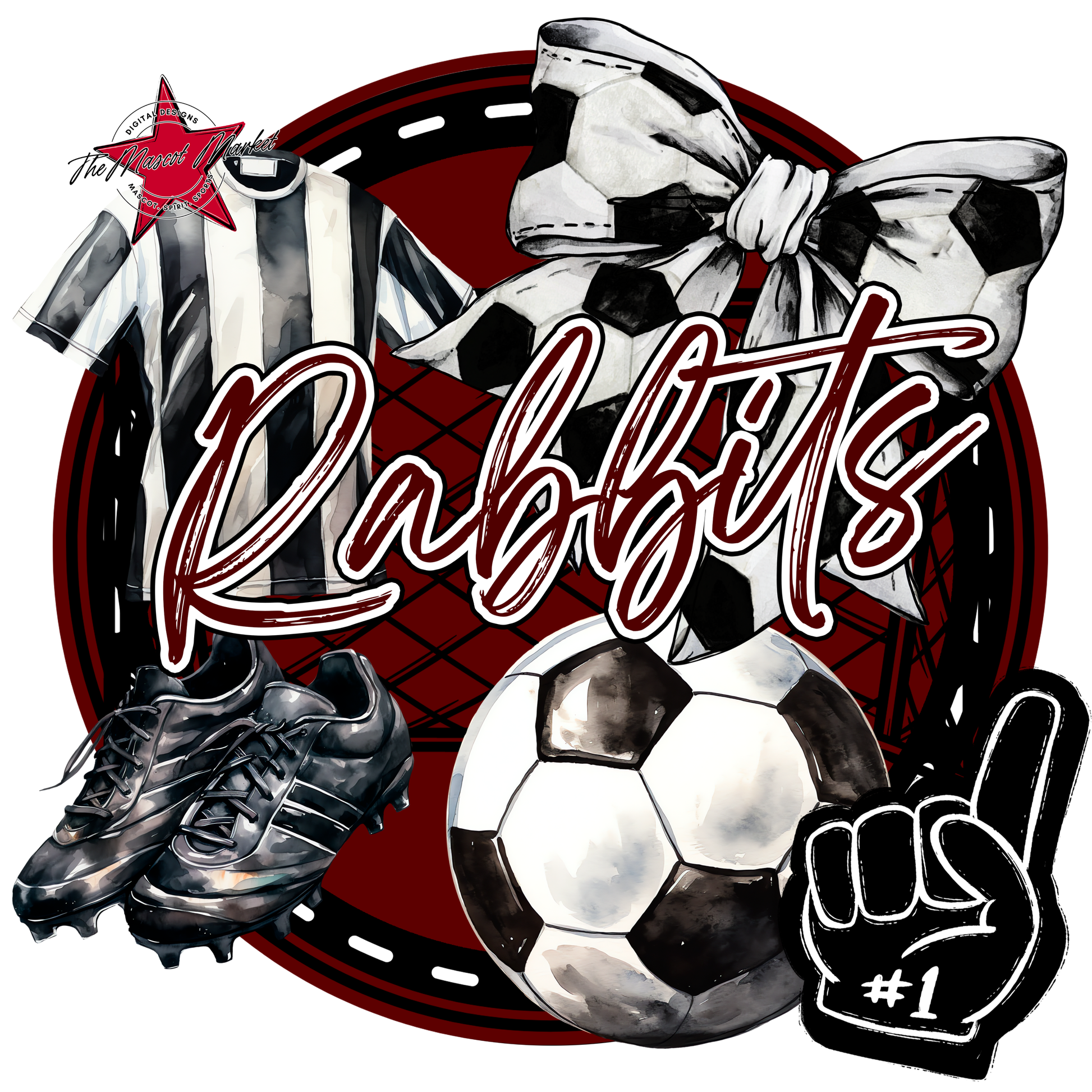 Rabbits Circle Soccer Design-Maroon