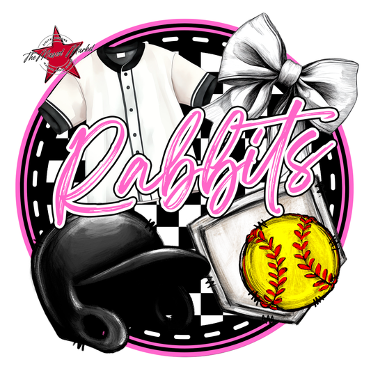 Rabbits Circle Softball Design-Baby Pink