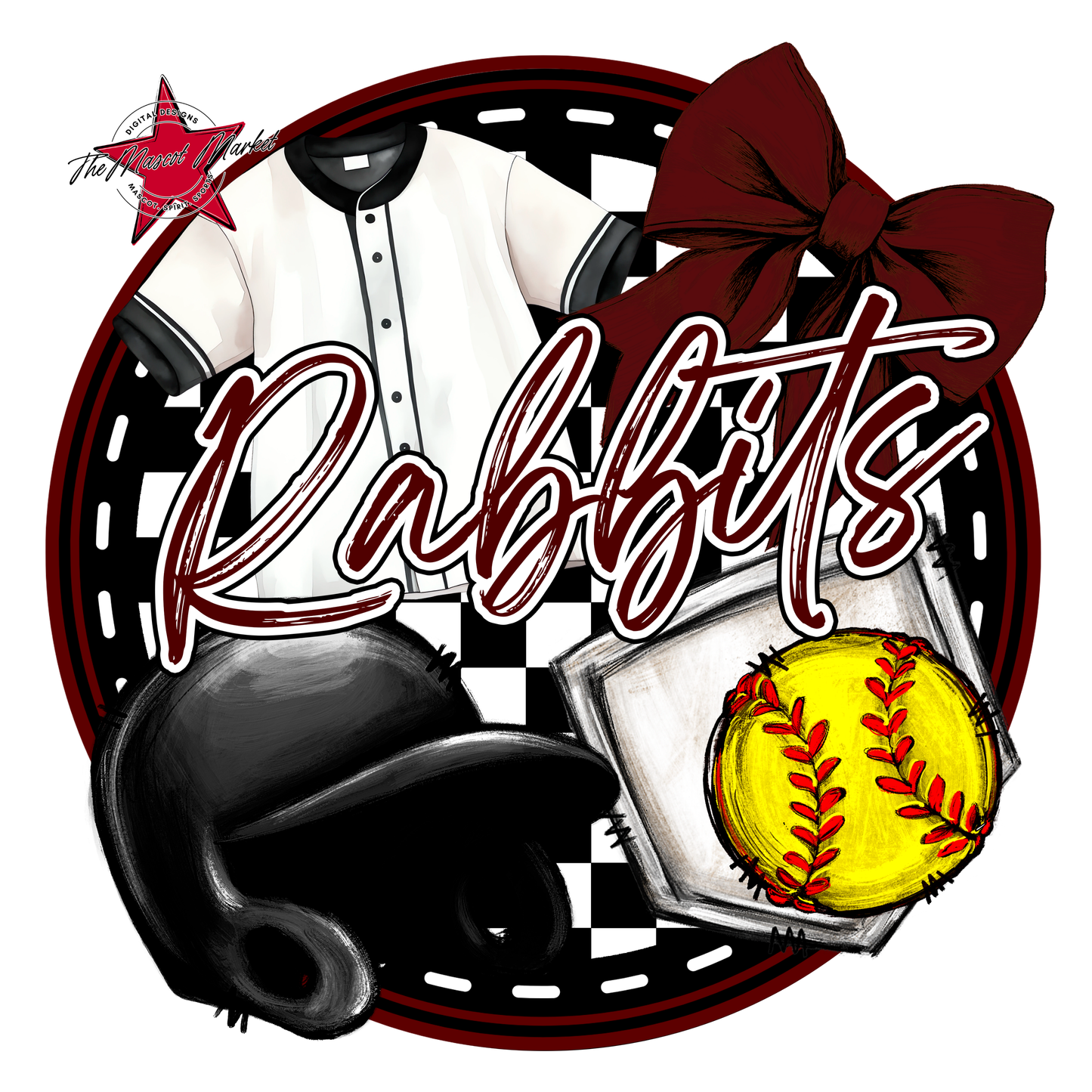 Rabbits Circle Softball Design-Maroon