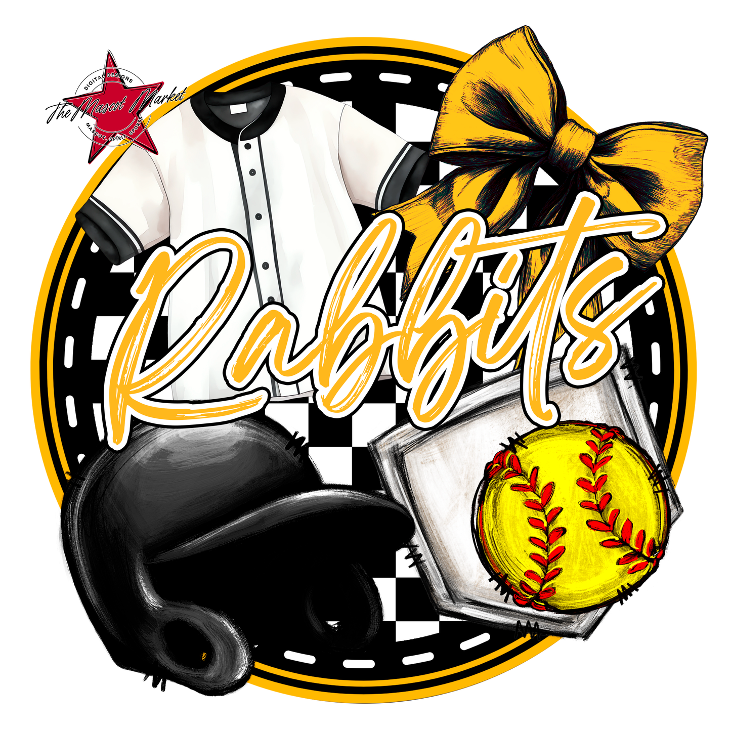 Rabbits Circle Softball Design-Yellow