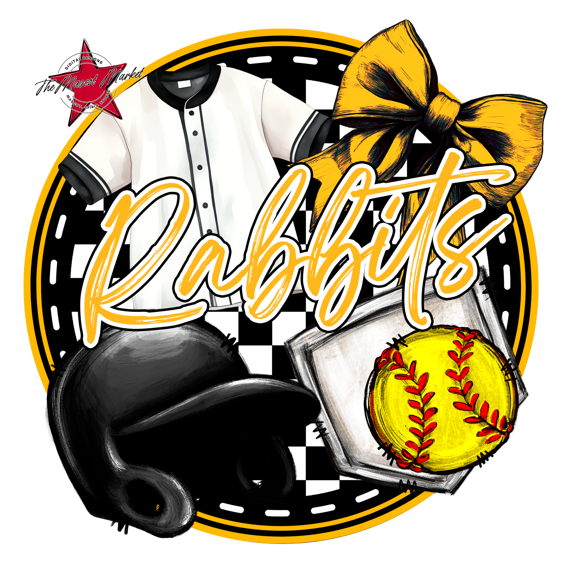 Rabbits Circle Softball Design-Yellow